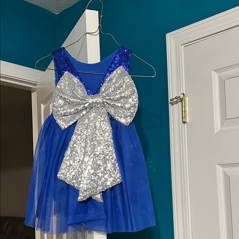 Blue and Silver Sequin Dress with Bow